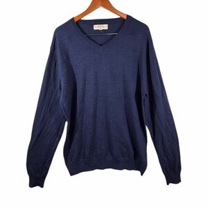 Hawker Rye Men’s Cotton Cashmere V Neck Sweater Navy XL